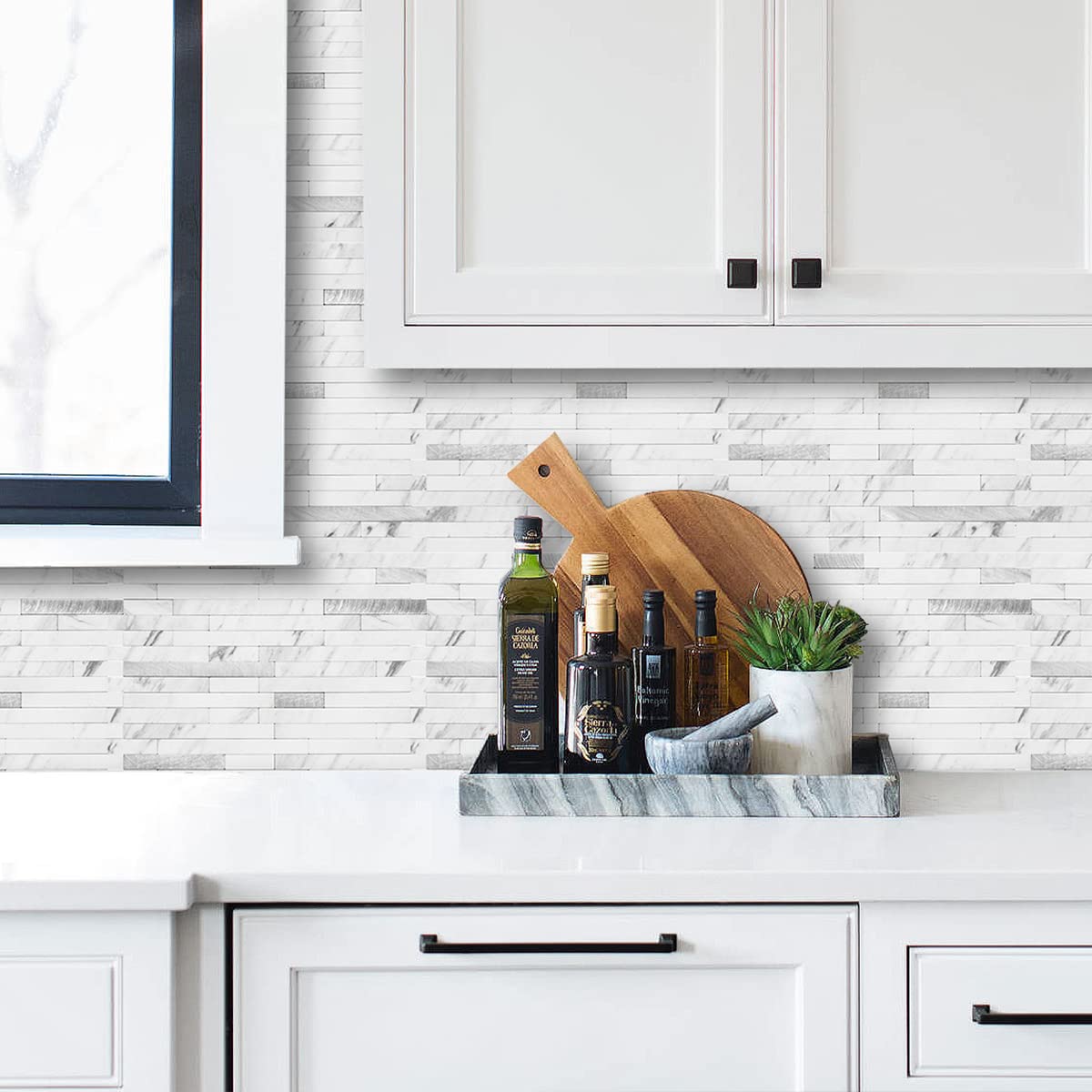 AULIGET textured white marble surface adds durable style to walls.