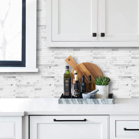 AULIGET textured white marble surface adds durable style to walls.