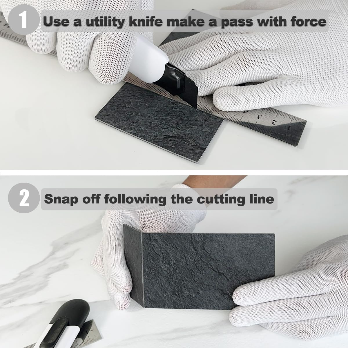 AULIGET tile set cut with utility knife for customized patterns.