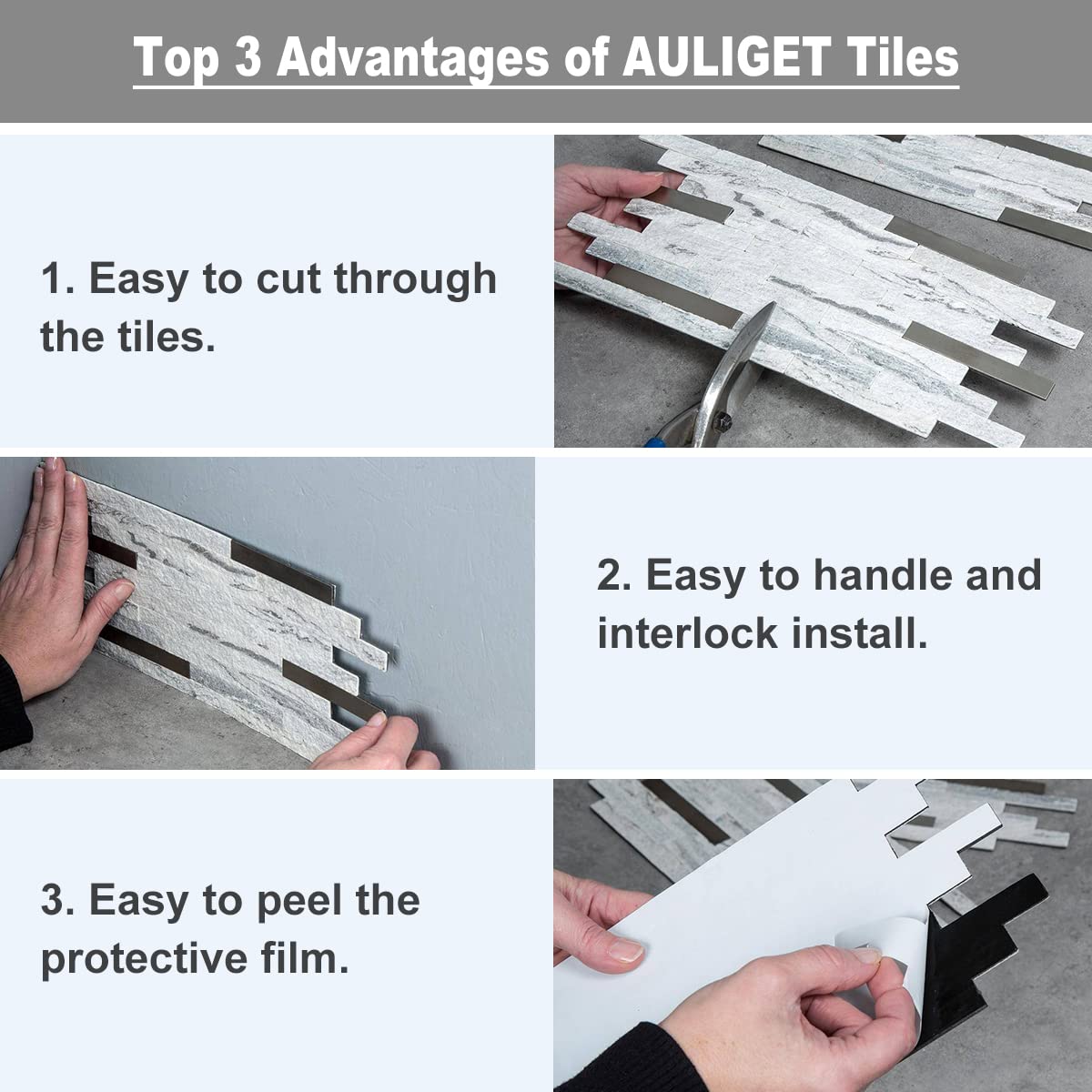 AULIGET waterproof and heat-resistant tiles for kitchens and baths.