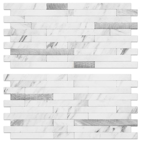 AULIGET white marble peel-and-stick sheets for a quick kitchen backsplash.