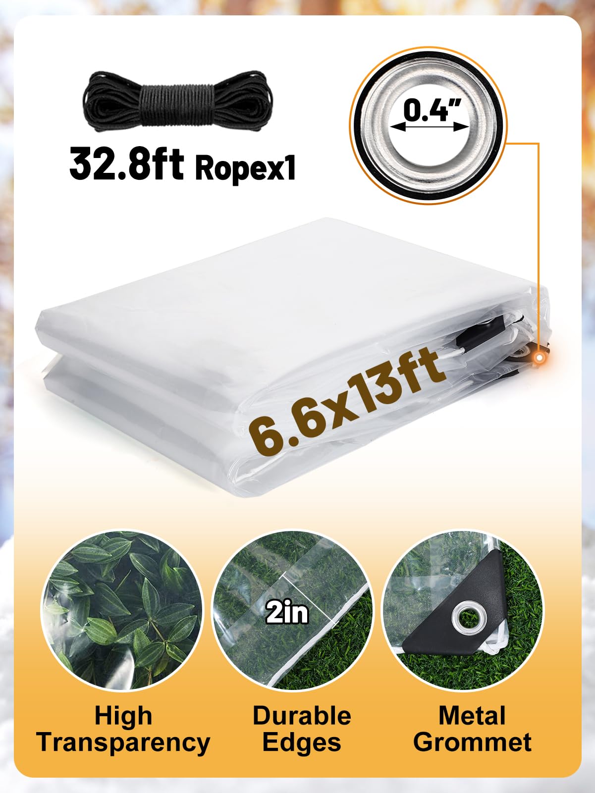 Aulock clear tarp partially blocks sunlight to protect plants.