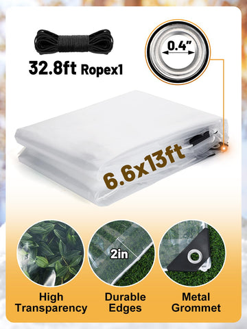 Aulock clear tarp partially blocks sunlight to protect plants.