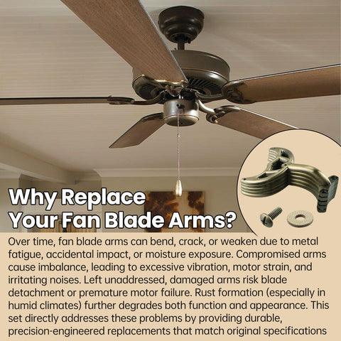 Renewed fan aesthetic with brass finish and restored overall look.