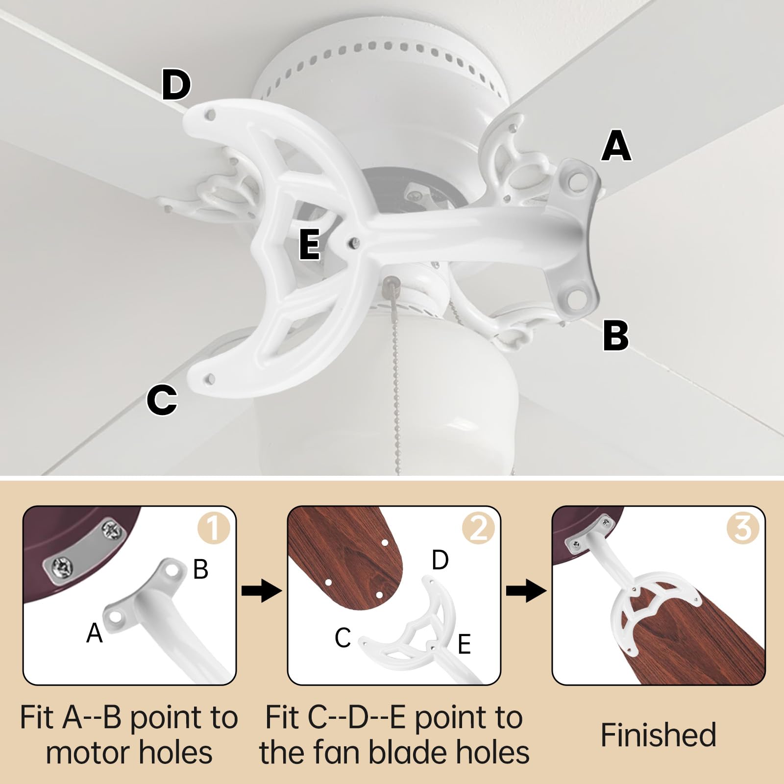 Aulpq weatherproof white finish on a ceiling fan arm for durable humidity resistance.