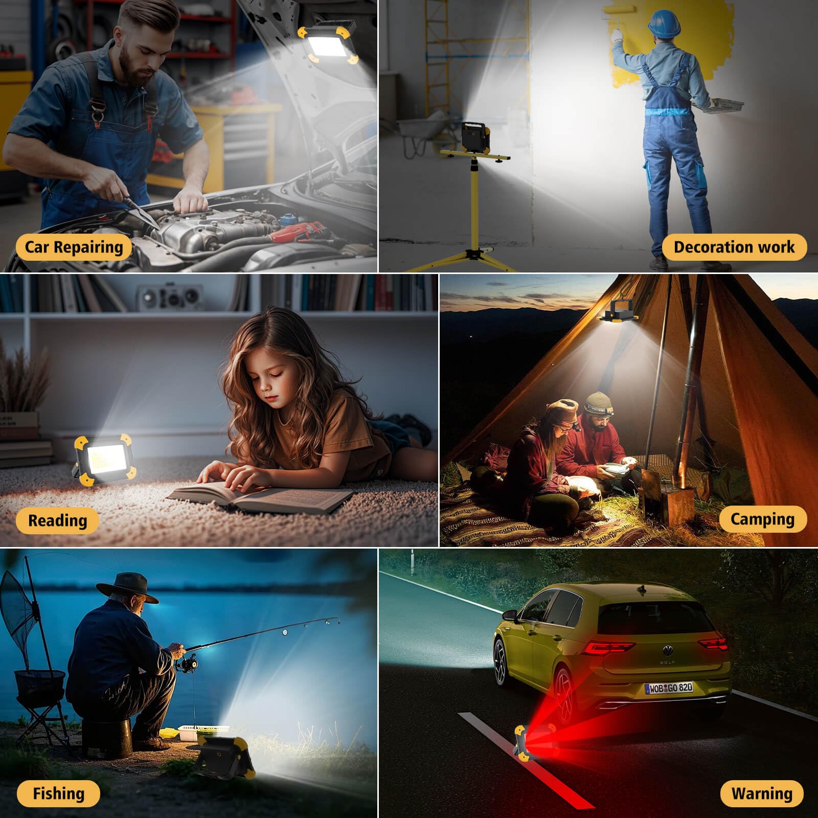 AUMIO portable flood light USB-C charging for quick recharges on the go.