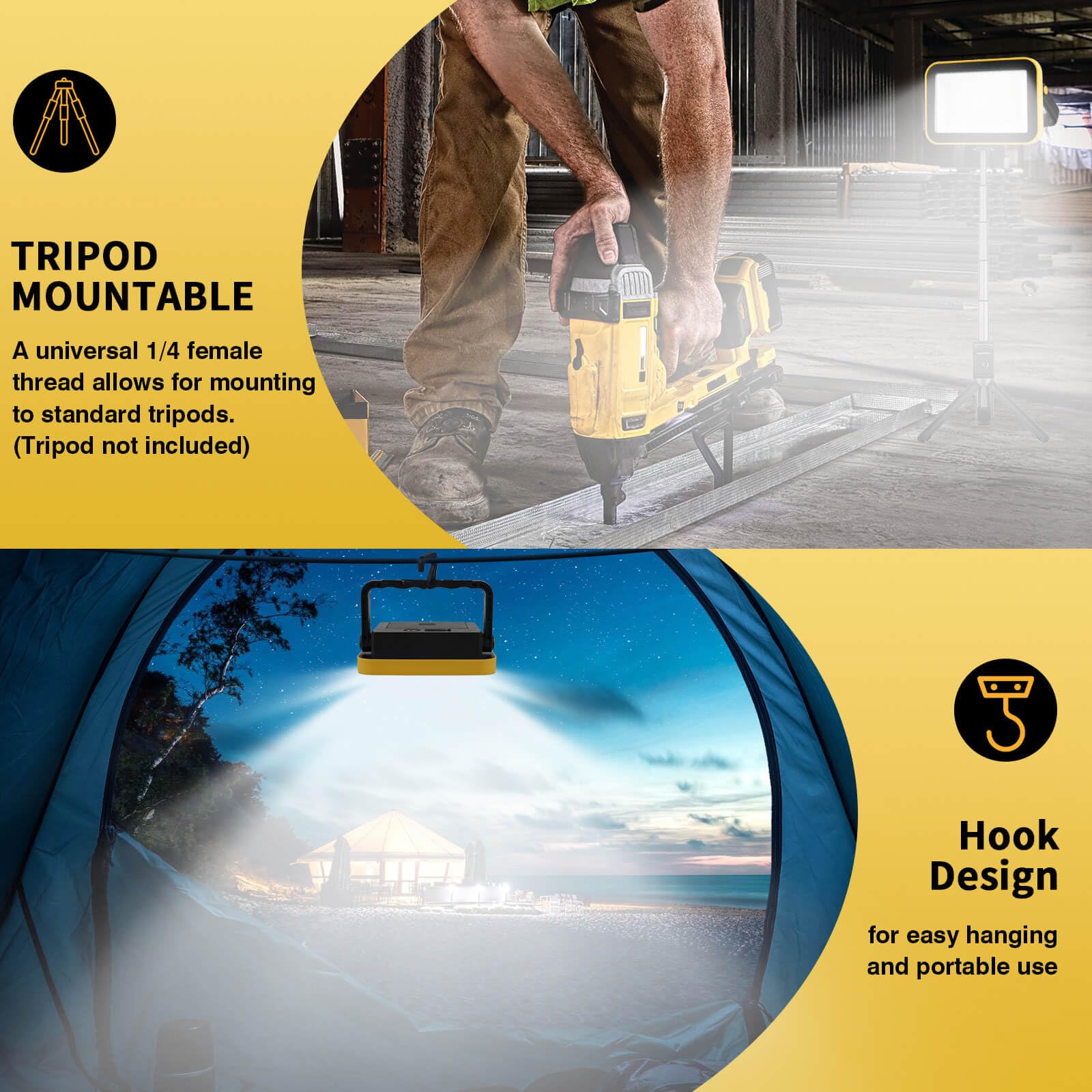 AUMIO cordless flood light for jobs, camping, and emergencies.
