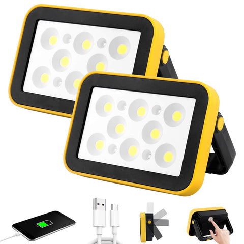 AUMIO rechargeable work light with tripod base for portable, hands-free workshop lighting.