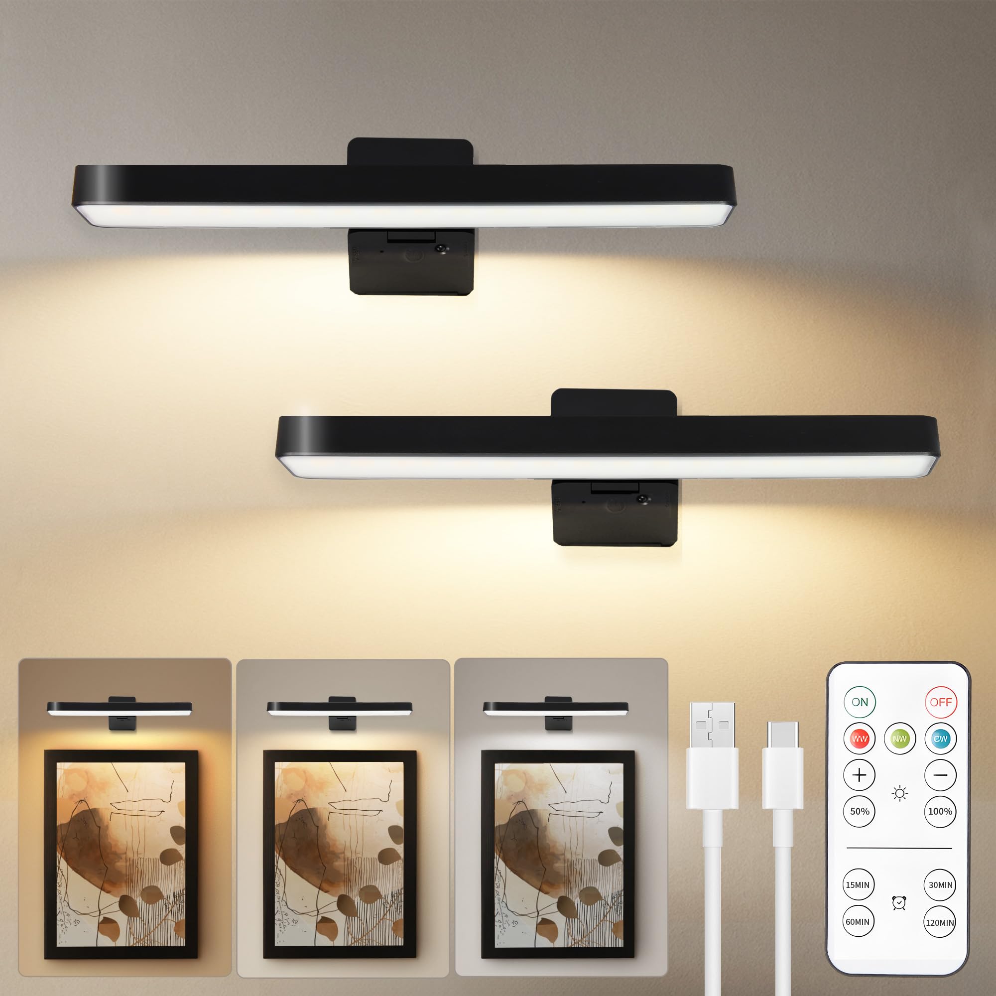 Auncko picture light with remote control for easy brightness adjustments of artwork