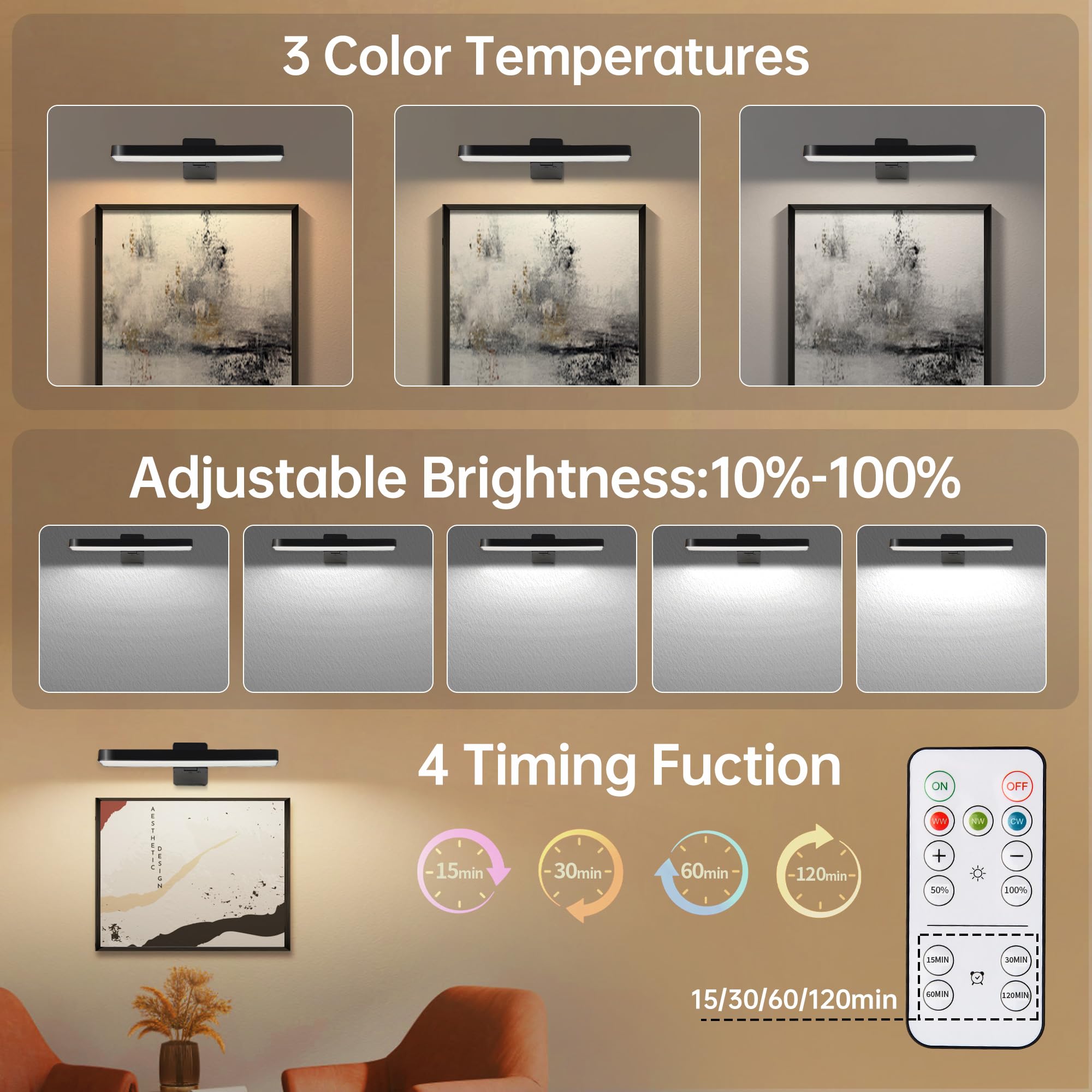 Auncko rechargeable wall light offers cordless operation and long-lasting battery