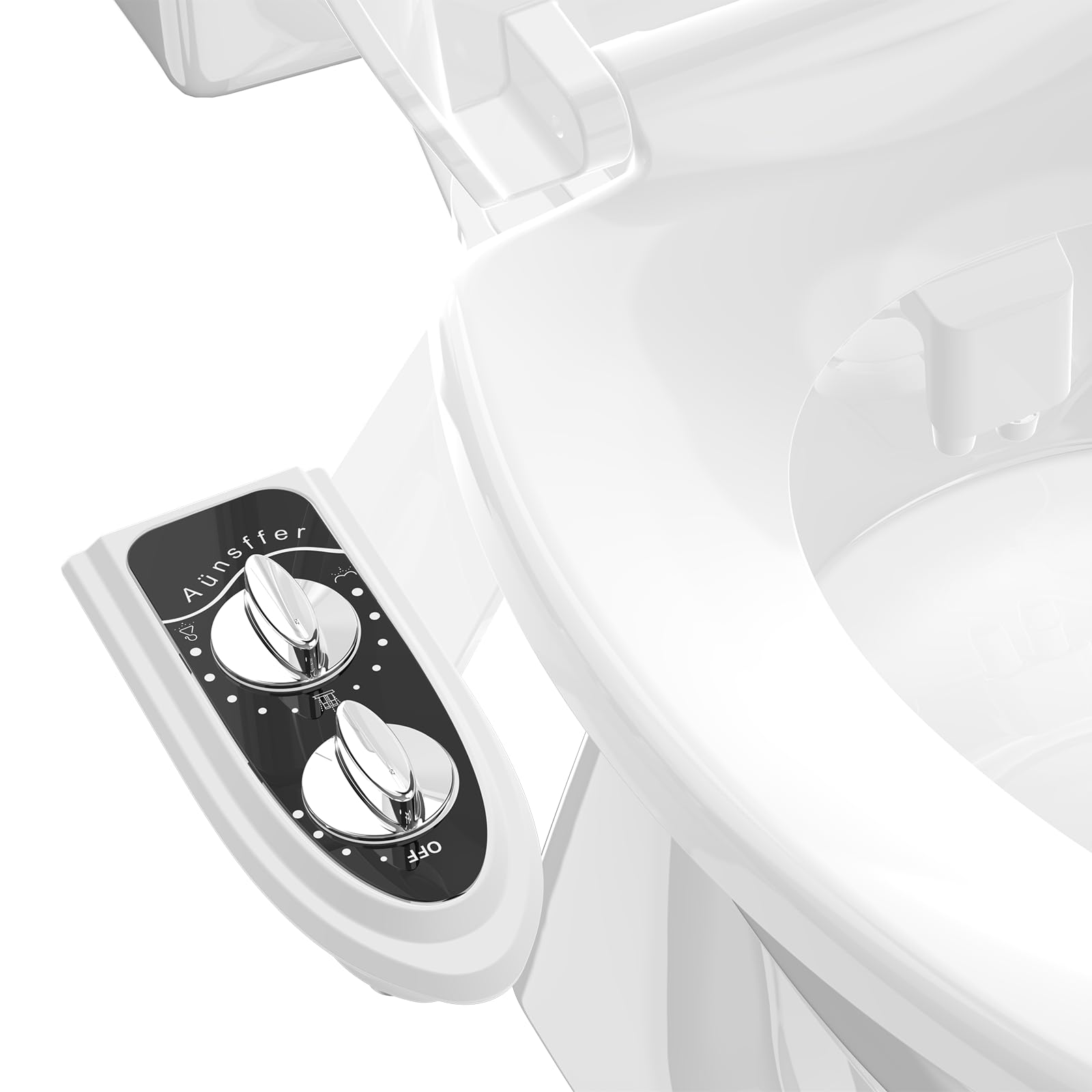 Aunsffer bidet attachment front view highlighting slim profile for easy installation