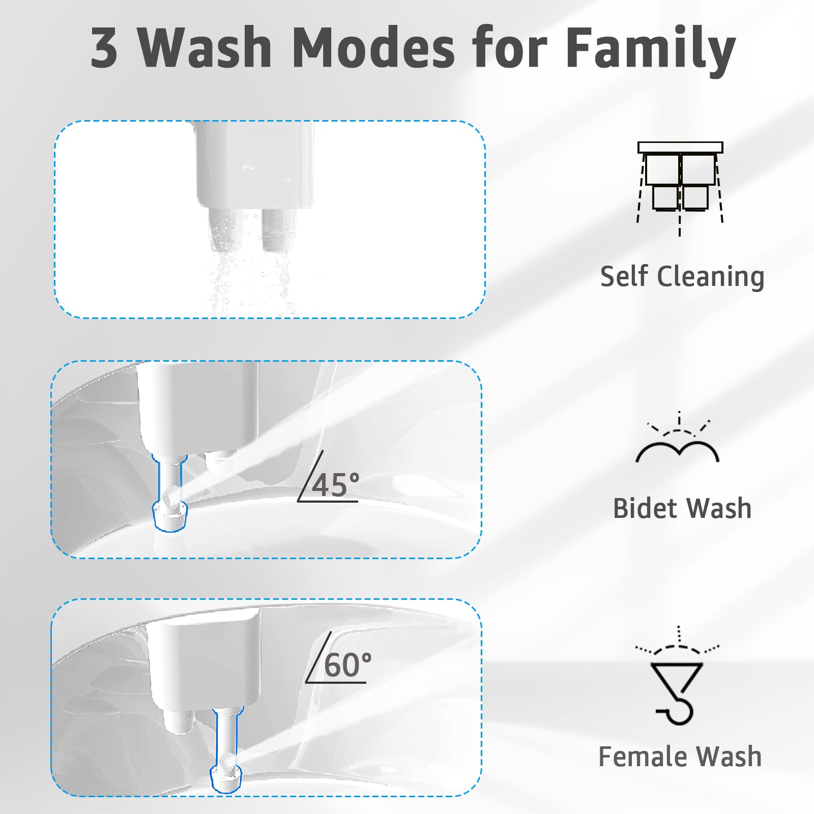 Aünsffer bidet attachment performing rear wash on a grey toilet for hygienic cleansing.