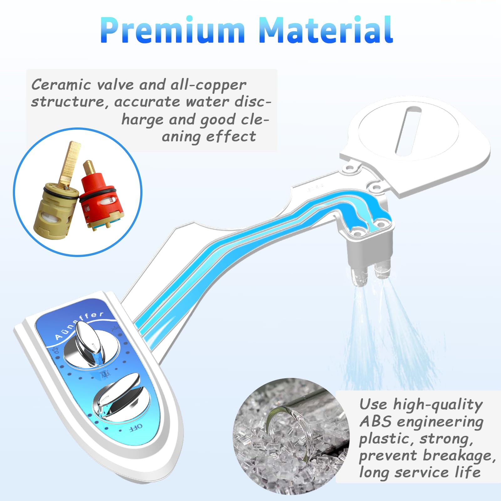 Aünsffer bidet attachment showing self-cleaning nozzle feature.