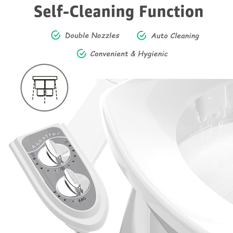 Aünsffer slim bidet attachment on grey toilet for unobtrusive fit.