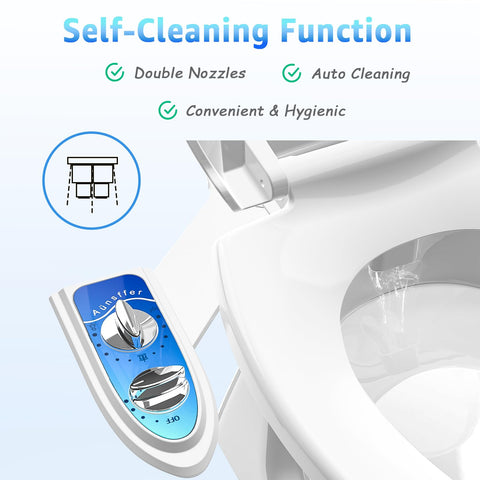 Aünsffer slim-design bidet attachment fits neatly under the toilet seat.