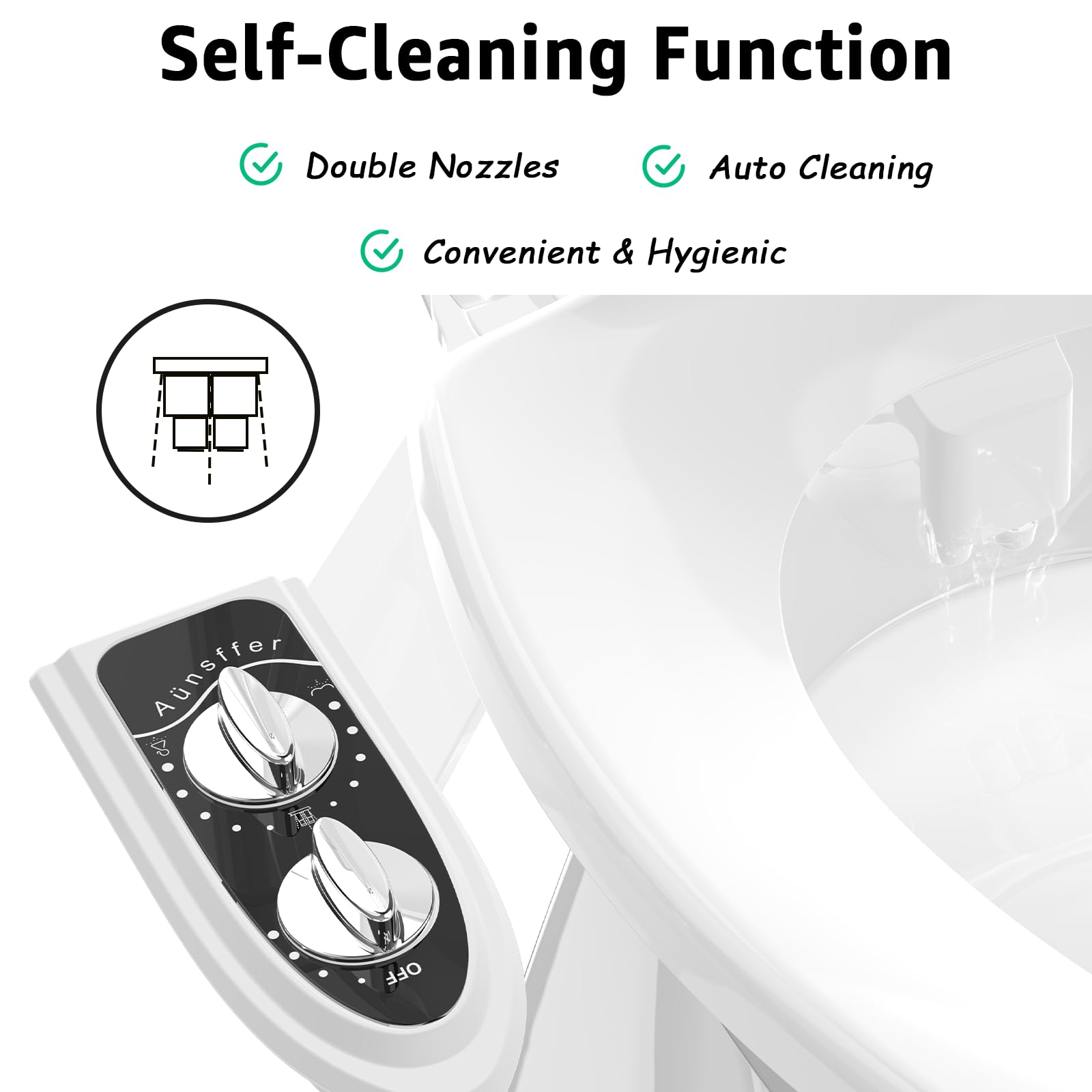 Aunsffer slim-profile bidet in black fits under the seat