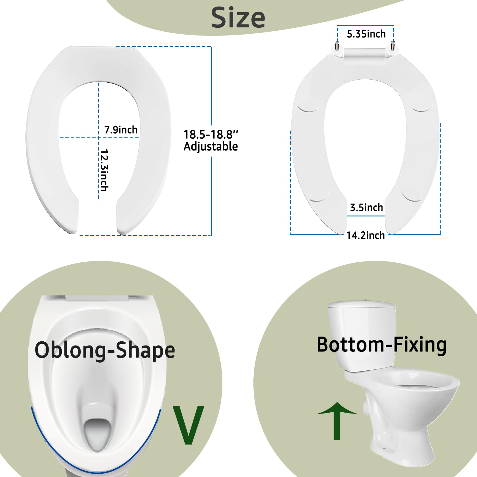 Aünsffer elongated commercial toilet seat fits 18.5 inch toilets for versatile public use.