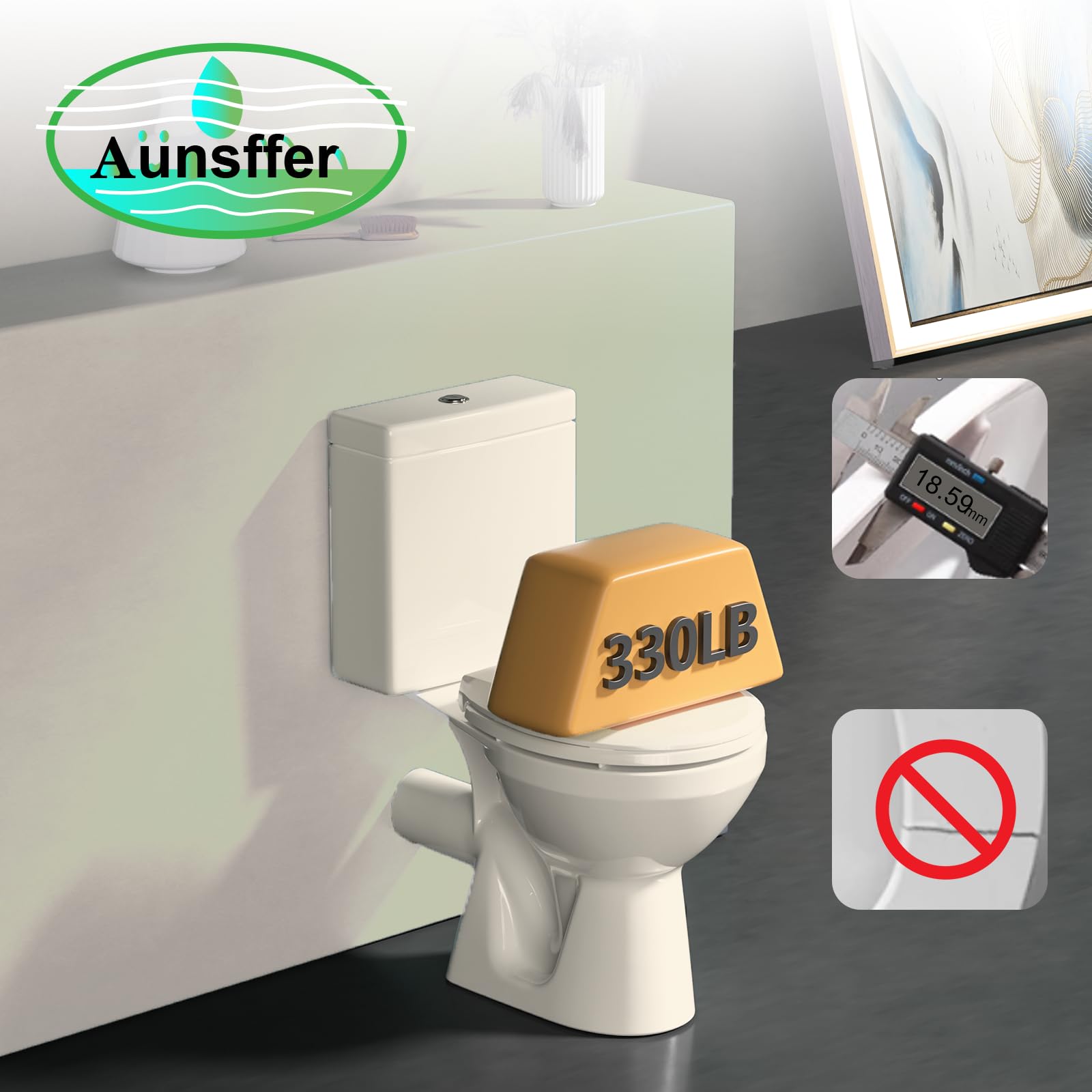 Aünsffer almond colored seat blends with diverse bathroom decor