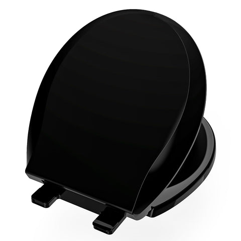 Aünsffer black 16.5-inch round toilet seat front view, durable and stylish.