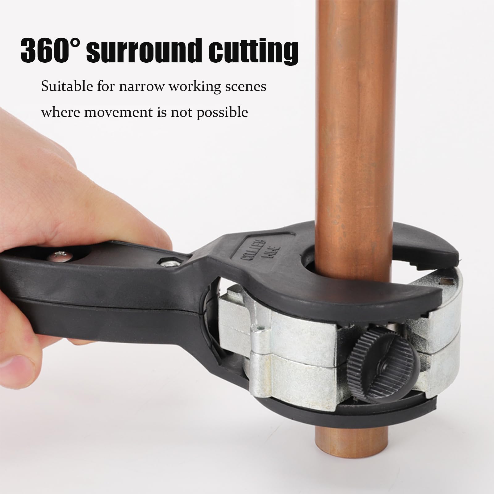 Lightweight, compact Auomuo tubing cutter for easy transport.