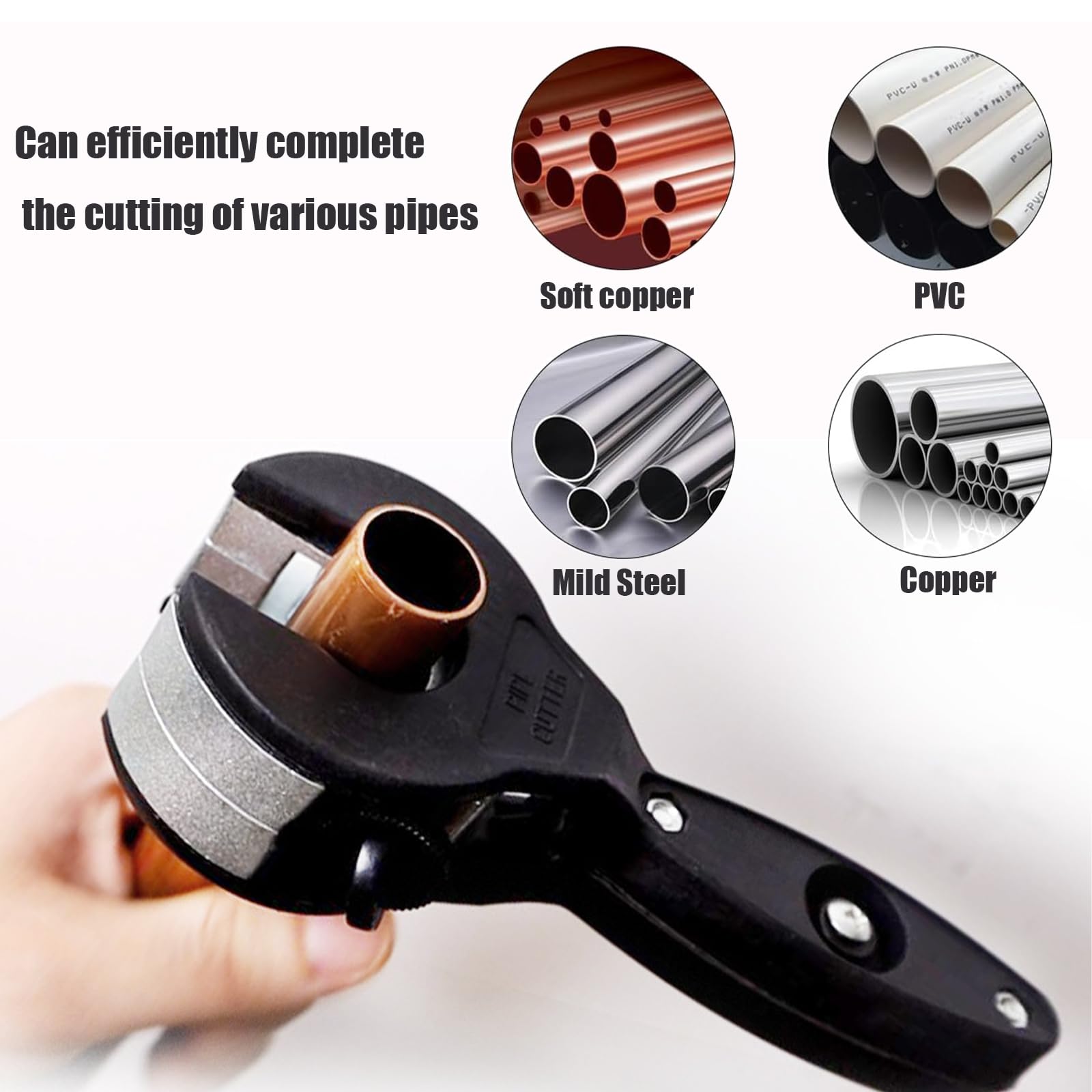 Compact Auomuo ratcheting tubing cutter handles copper and PVC with ease.