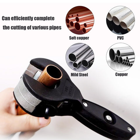 Compact Auomuo ratcheting tubing cutter handles copper and PVC with ease.