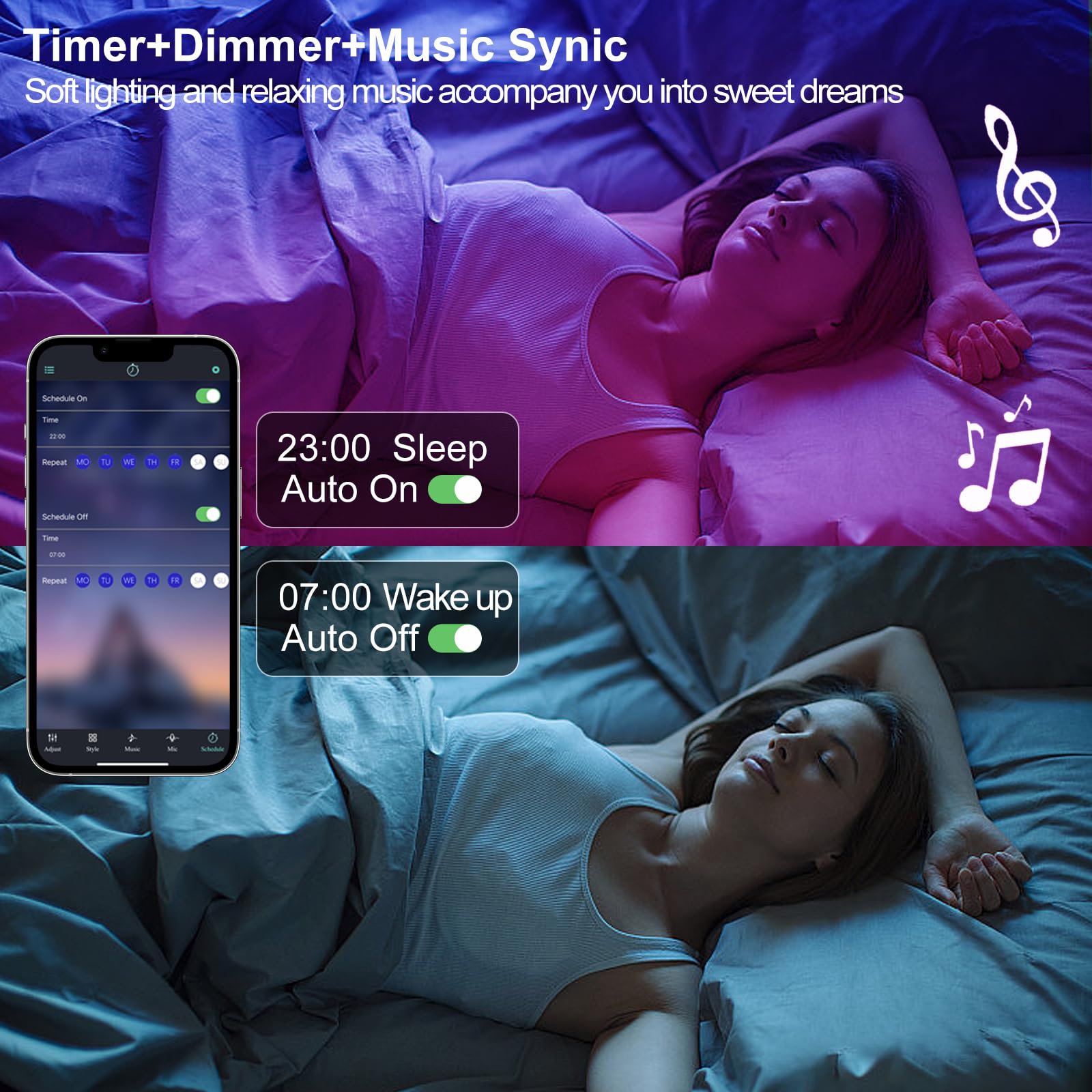 Auplf LED strip with music-sync rhythm for ambiance with your music