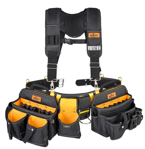 aupo-fit 7-piece tool belt with suspenders showing organized pockets for easy access