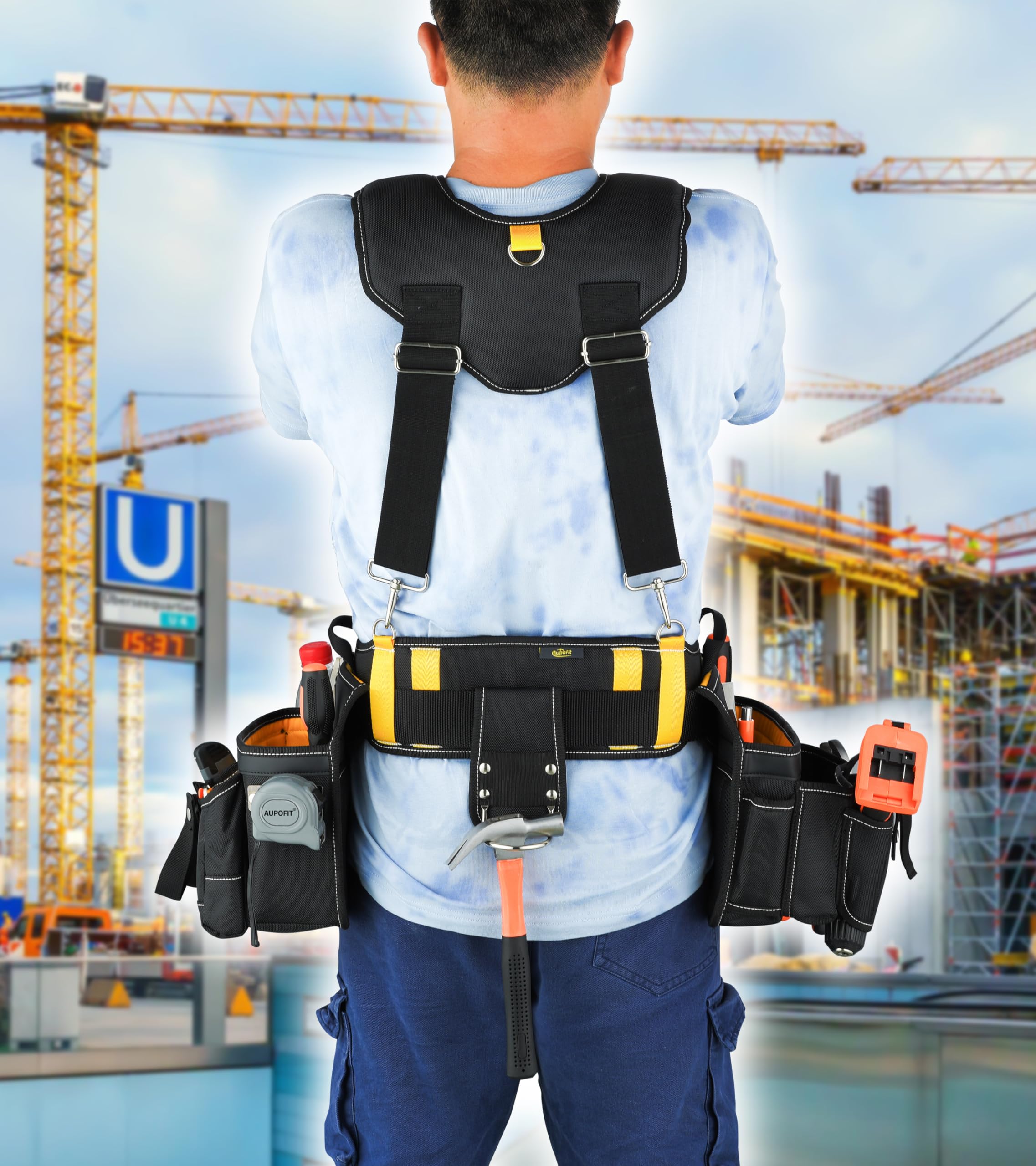 aupo-fit four-point suspender straps distribute weight for reduced waist strain