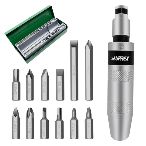 AUPREX manual impact screwdriver with 12-piece CR-V bits for rusted fasteners.
