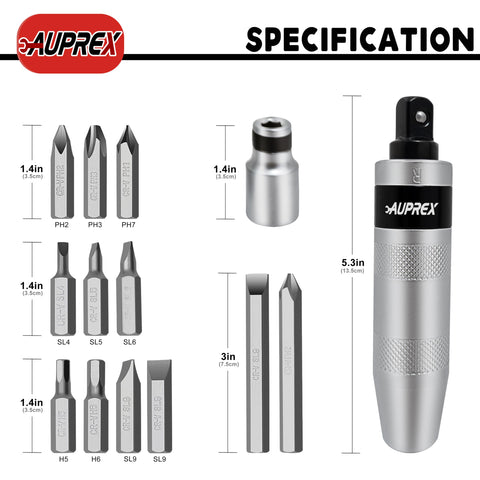 AUPREX impact driver showing dual-action design to loosen stubborn screws.