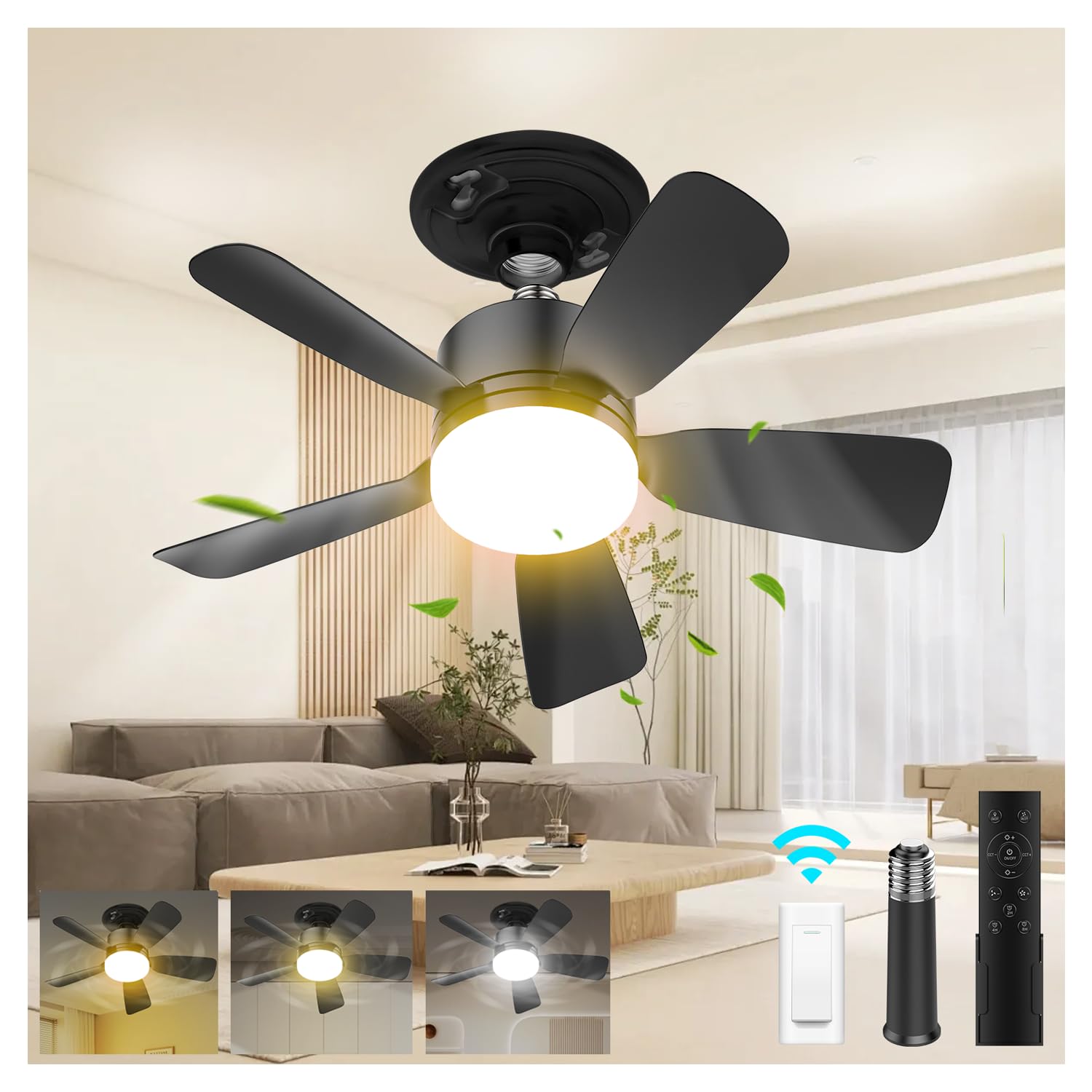 Aupuslite 17.5-inch socket fan light assembly with adjustable brightness
