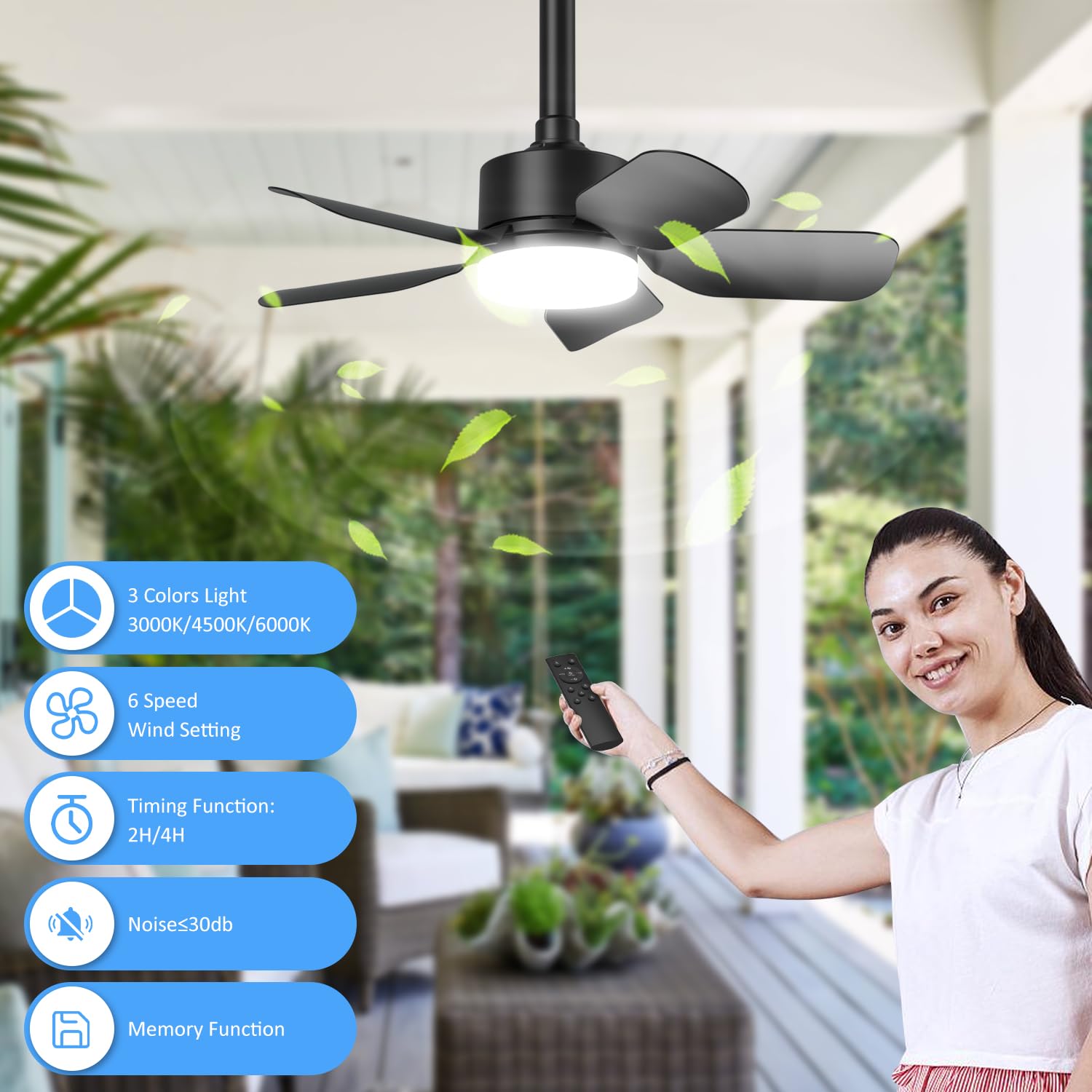 Outdoor damp-rated canopy fan keeps gazebos comfortable during warm evenings.