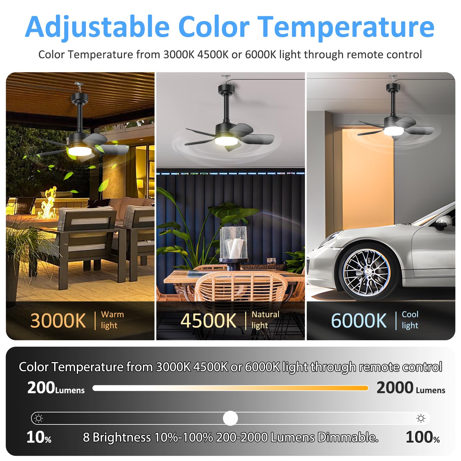 Portable plug-in ceiling fan with long cord for flexible placement in outdoor spaces.