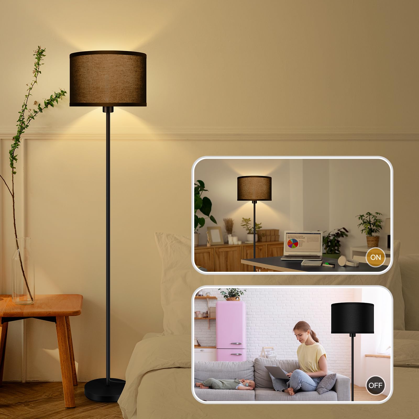 AUQUEE floor lamp with a 6 ft cord provides flexible placement near furniture.