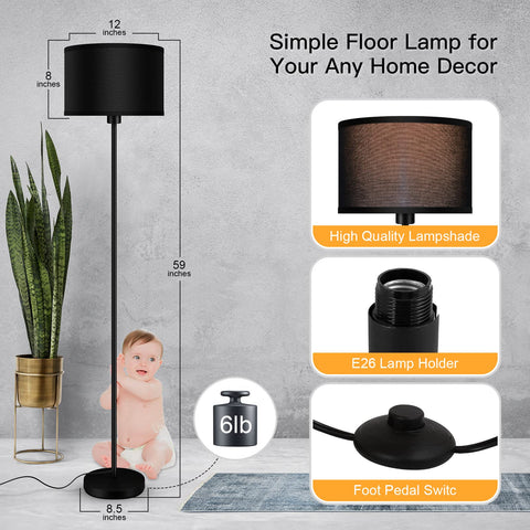 AUQUEE floor lamp features a black metal pole for a sleek, durable silhouette.