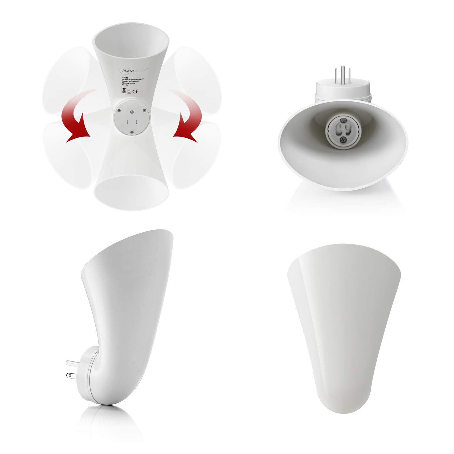 AURAGLOW wall sconce with plug socket provides ambient lighting from a compact base.