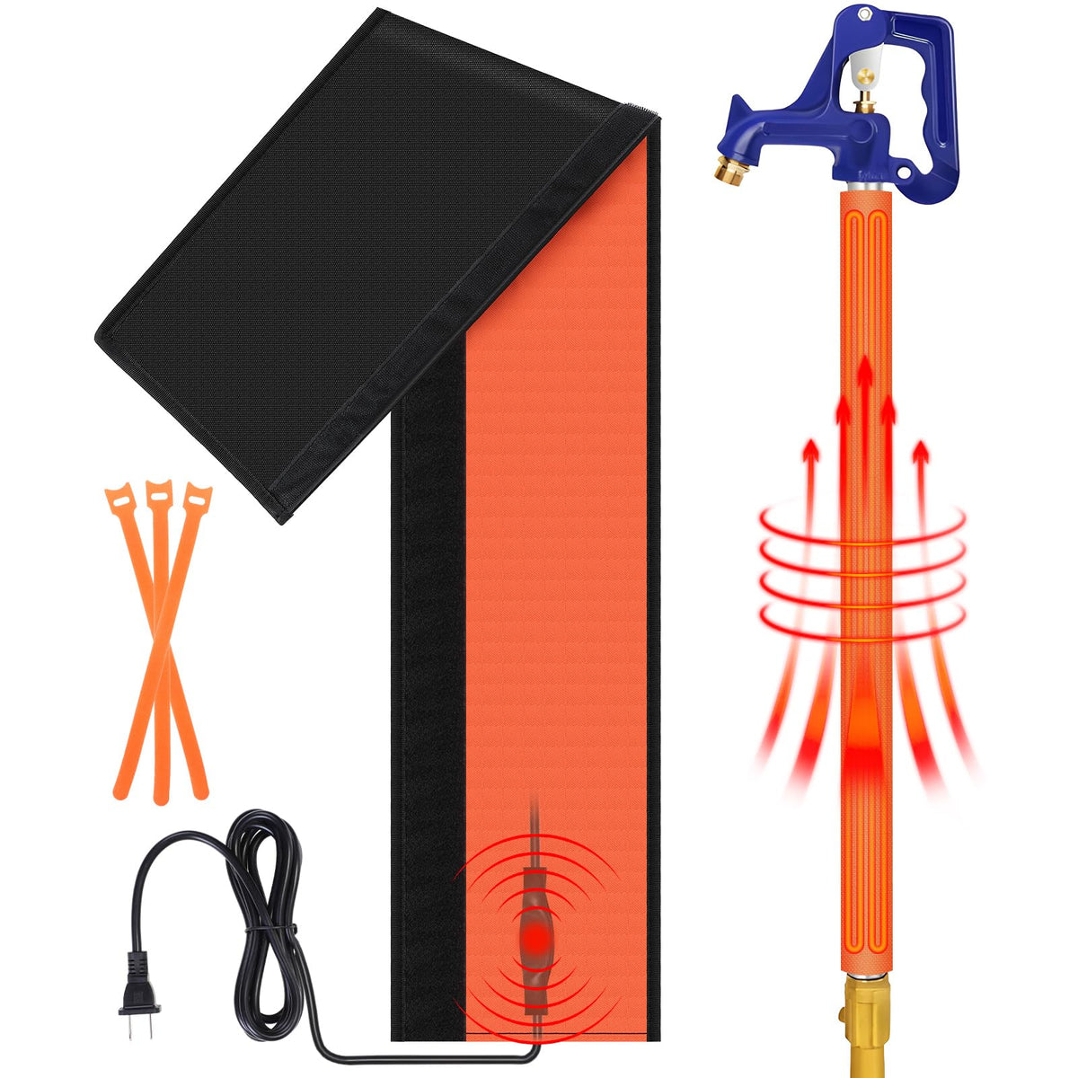 Aurelema heat tape on water pipe with thermostat provides dependable freeze protection