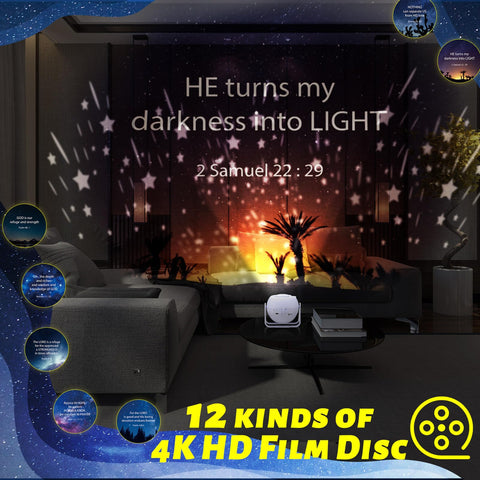 Aurelema Bible Projection lighting options include blue yellow white for meditation mood