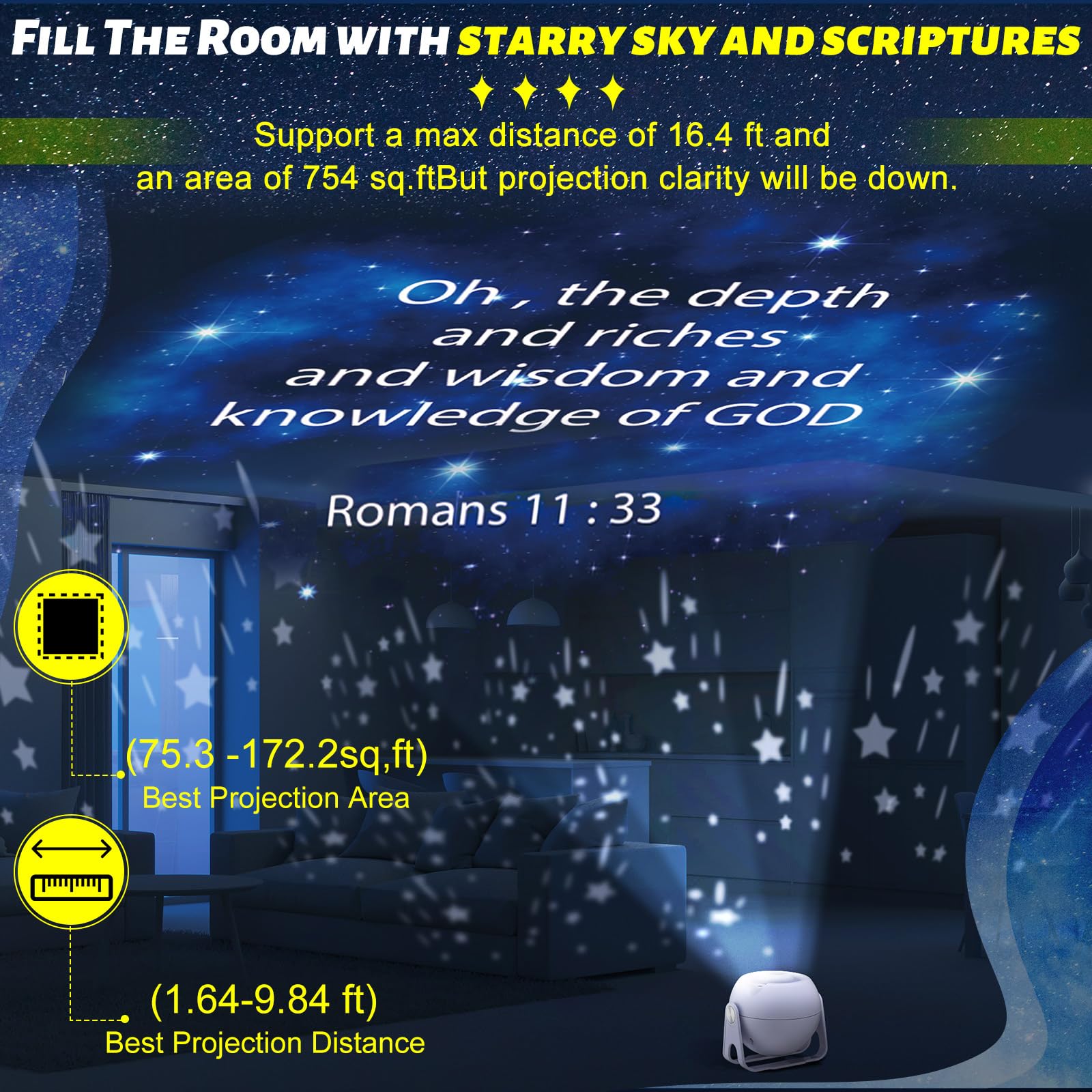 Aurelema Bible Projection star-dome adds celestial ceiling glow for tranquil evenings