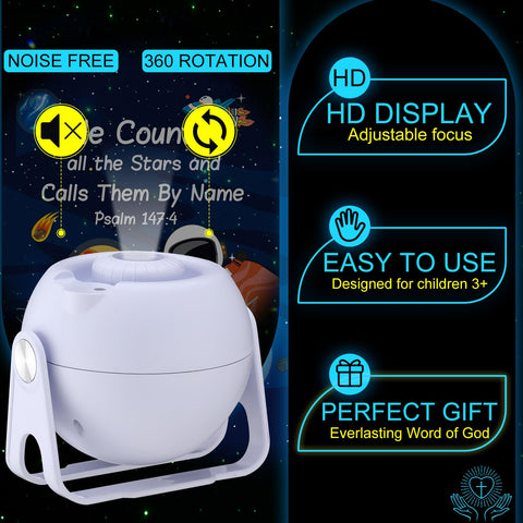 Compact Aurelema Bible Verses Projector fits shelves for bedside study
