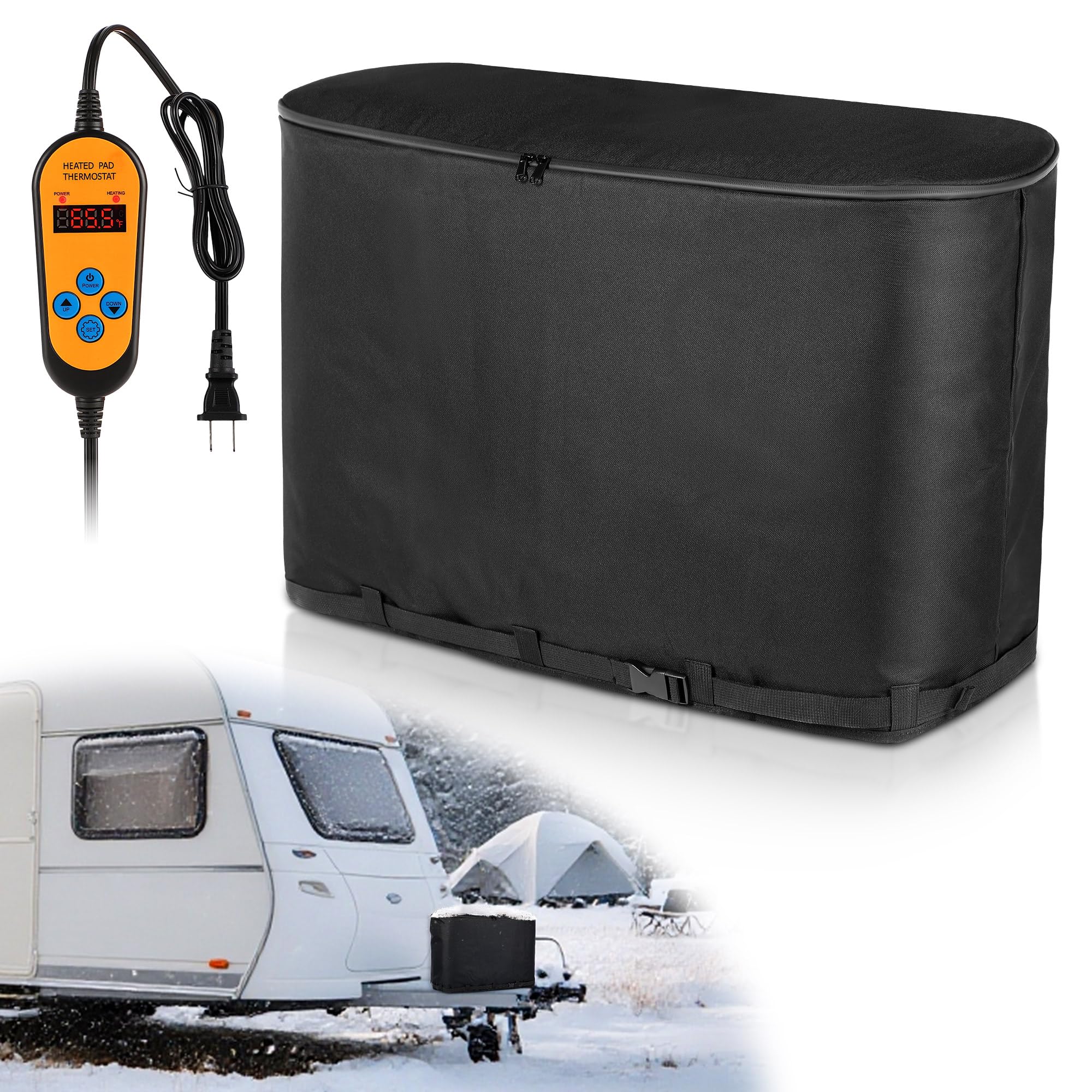 Aurelema dual 20lb propane tank heater cover on tank with year-round protection