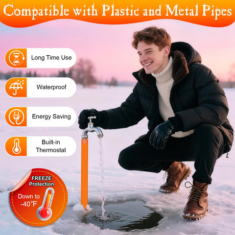 Aurelema orange exterior heat tape along outdoor pipe for rugged outdoor use