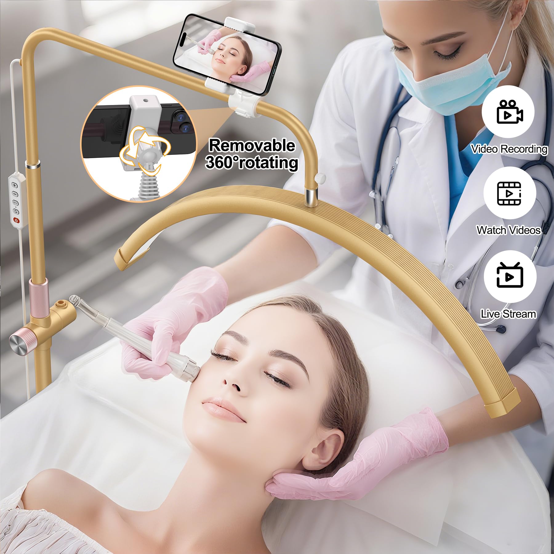 AURELLE Half Moon Lash Light with 360° head for versatile angle lighting during treatments