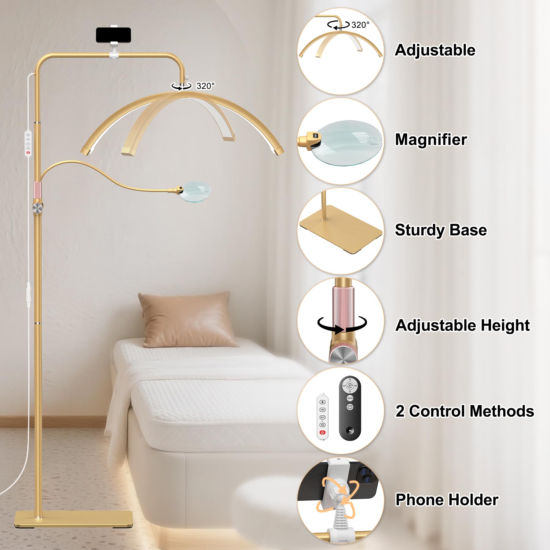 AURELLE Half Moon Lash Light with rotating phone holder for recording sessions