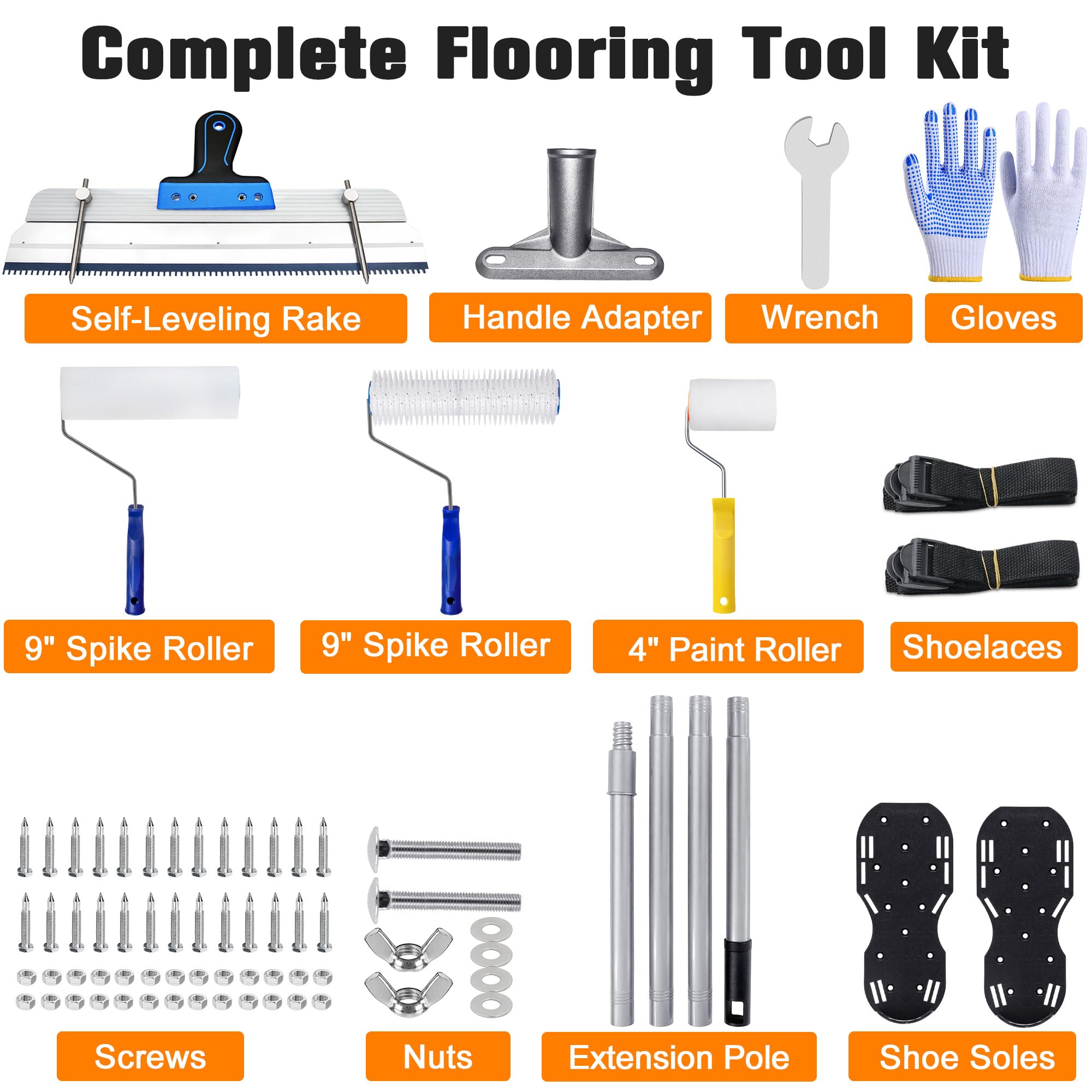 Aurixus 9-inch spike roller removes bubbles on large floor areas.