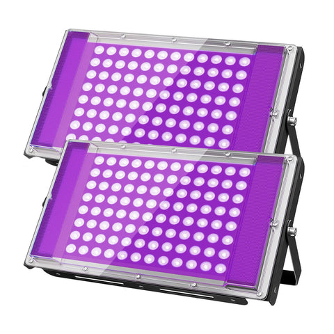 AUROHOPE 100W black light front view showing neon glow for parties