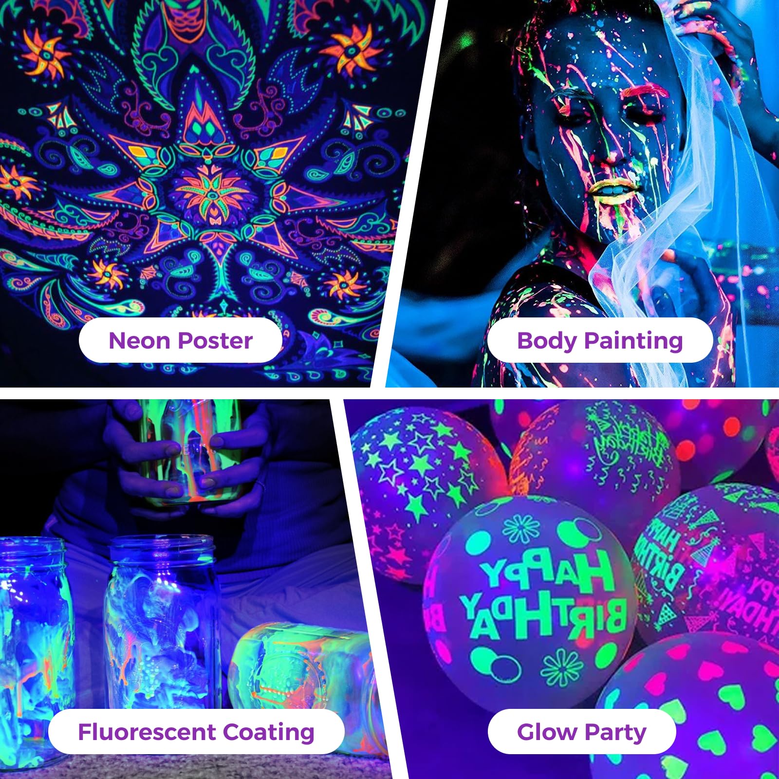 AUROHOPE 100W black light in use at glow party or neon decor setup