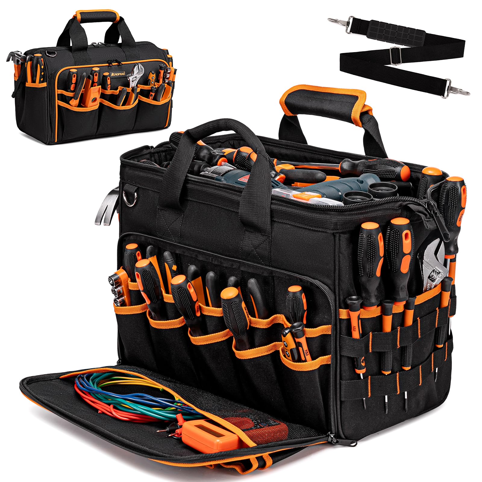 AUROPEAK 17-inch tool bag with wide mouth for quick tool access.
