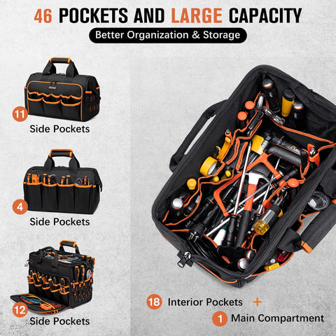 AUROPEAK 46-pocket tool bag exterior pockets keep essentials within reach.